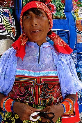 Kuna Indian Woman wearing a mola blouse